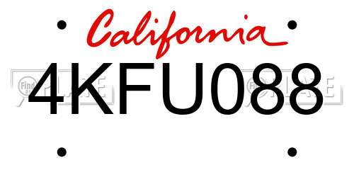 4KFU088 California License Plate