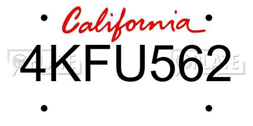 4KFU562 California License Plate