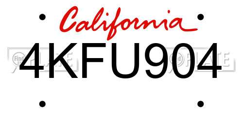4KFU904 California License Plate