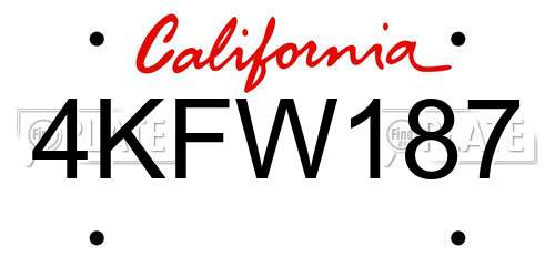 4KFW187 California License Plate