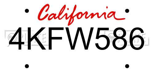 4KFW586 California License Plate