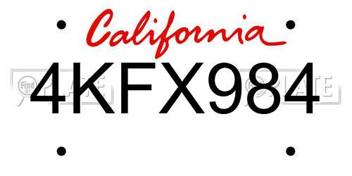 4KFX984 California License Plate
