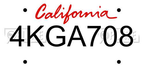 4KGA708 California License Plate