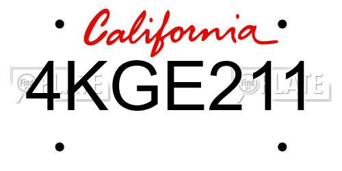 4KGE211 California License Plate