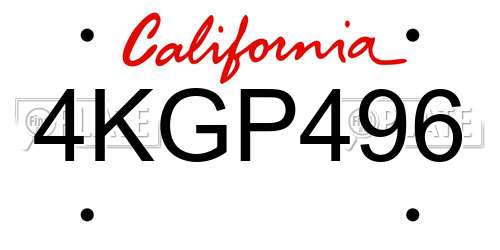 4KGP496 California License Plate