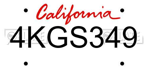 4KGS349 California License Plate