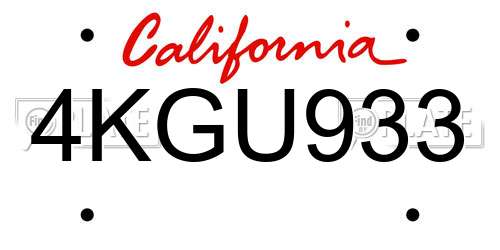 4KGU933 California License Plate