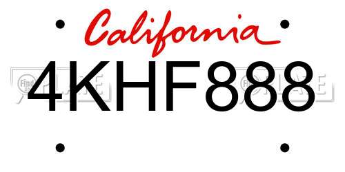 4KHF888 California License Plate