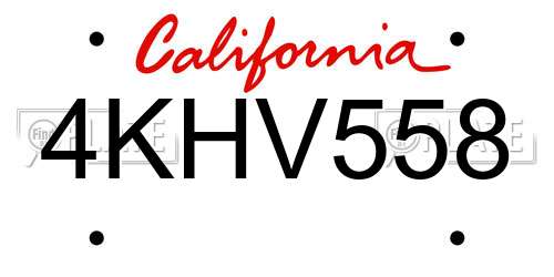 4KHV558 California License Plate