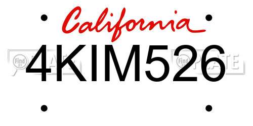 4KIM526 California License Plate