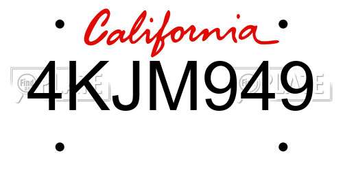 4KJM949 California License Plate