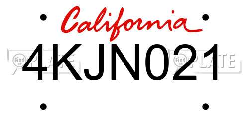 4KJN021 California License Plate