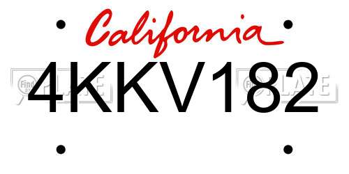 4KKV182 California License Plate