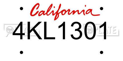 4KL1301 California License Plate
