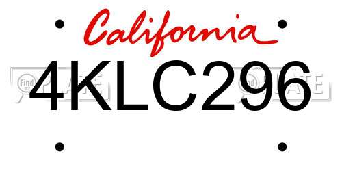 4KLC296 California License Plate
