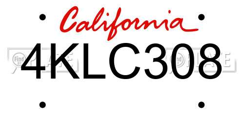4KLC308 California License Plate