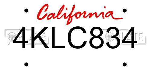 4KLC834 California License Plate