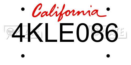 4KLE086 California License Plate