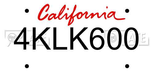 4KLK600 California License Plate