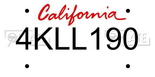 4KLL190 California License Plate