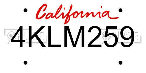 4KLM259 California License Plate