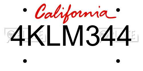 4KLM344 California License Plate