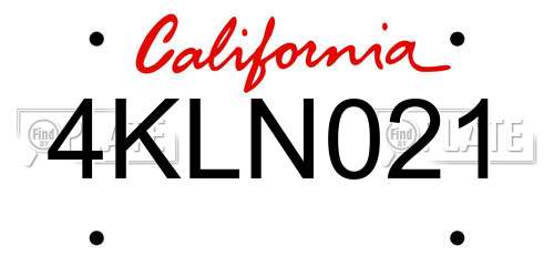 4KLN021 California License Plate
