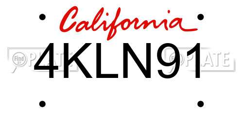 4KLN91 California License Plate