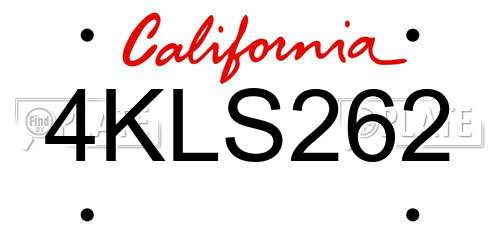 4KLS262 California License Plate