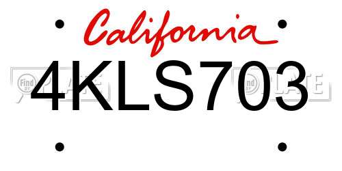 4KLS703 California License Plate