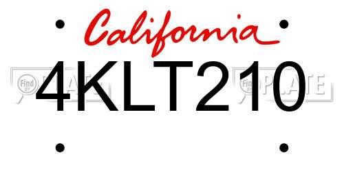 4KLT210 California License Plate