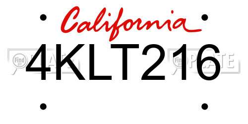 4KLT216 California License Plate