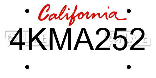 4KMA252 California License Plate