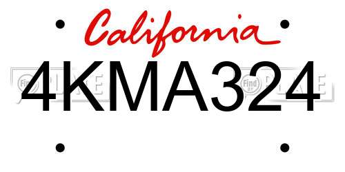 4KMA324 California License Plate