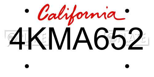 4KMA652 California License Plate