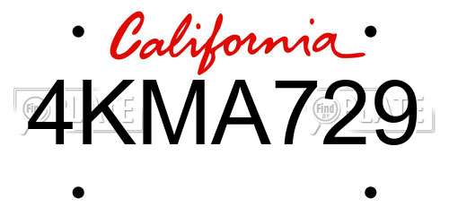 4KMA729 California License Plate