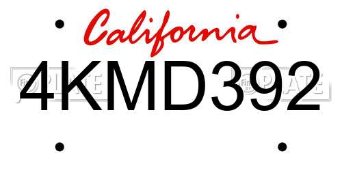 4KMD392 California License Plate