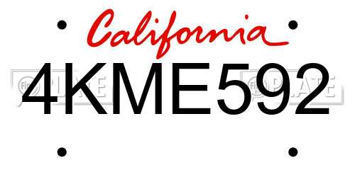 4KME592 California License Plate