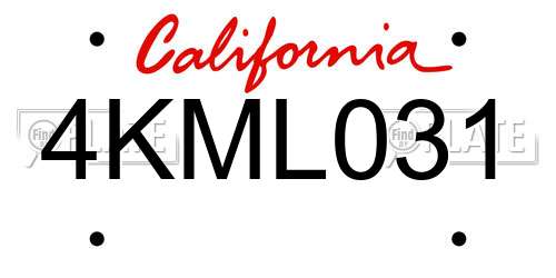 4KML031 California License Plate