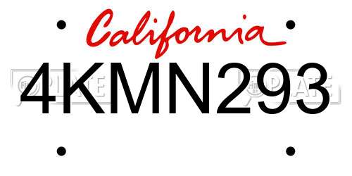 4KMN293 California License Plate