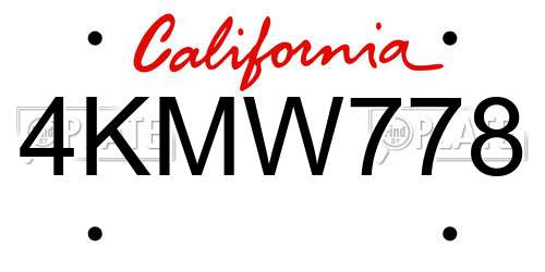 4KMW778 California License Plate