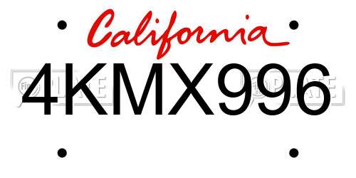 4KMX996 California License Plate