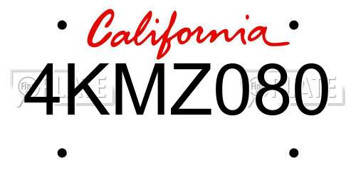 4KMZ080 California License Plate