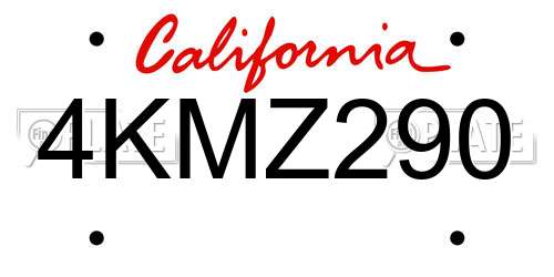 4KMZ290 California License Plate