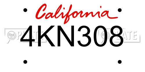 4KN308 California License Plate