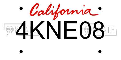 4KNE08 California License Plate