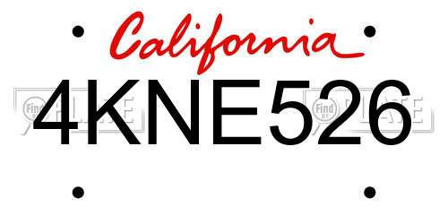 4KNE526 California License Plate