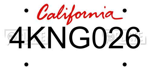 4KNG026 California License Plate