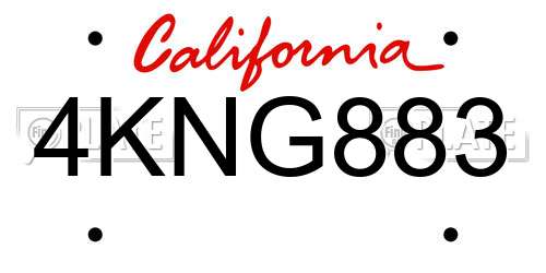 4KNG883 California License Plate
