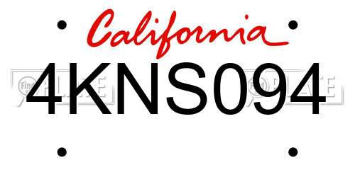 4KNS094 California License Plate